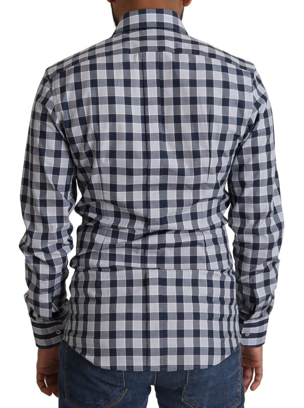 Dolce & Gabbana Elegant Blue & White Checkered Slim Fit Dress Shirt
