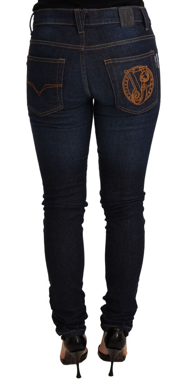 Versace Jeans Tummansiniset puuvillaiset matalavyötäröiset Skinny Denim farkut