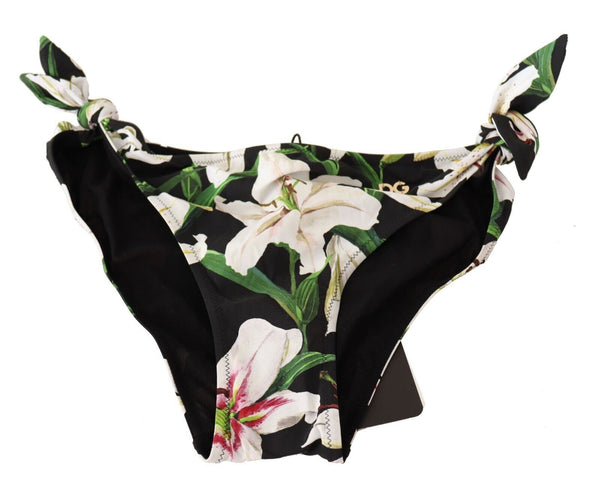 Dolce &amp; Gabbana Bikini Bottom Black Lily Print Swimsuit Uimapuku