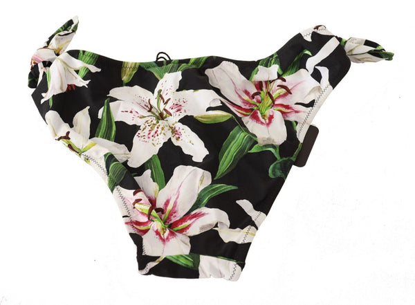 Dolce &amp; Gabbana Bikini Bottom Black Lily Print Swimsuit Uimapuku