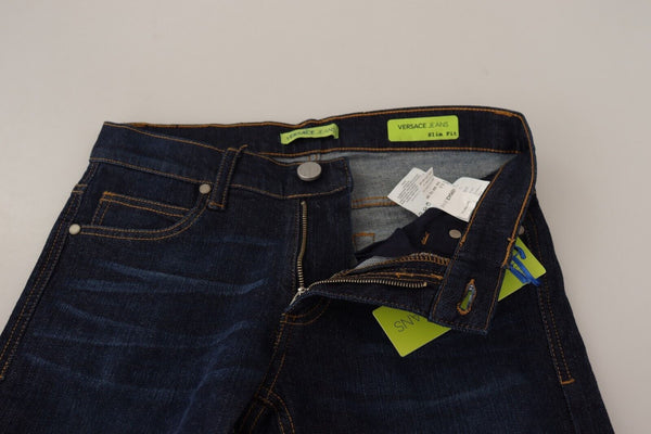Versace Jeans Tummansiniset puuvillaiset matalavyötäröiset Skinny Denim farkut