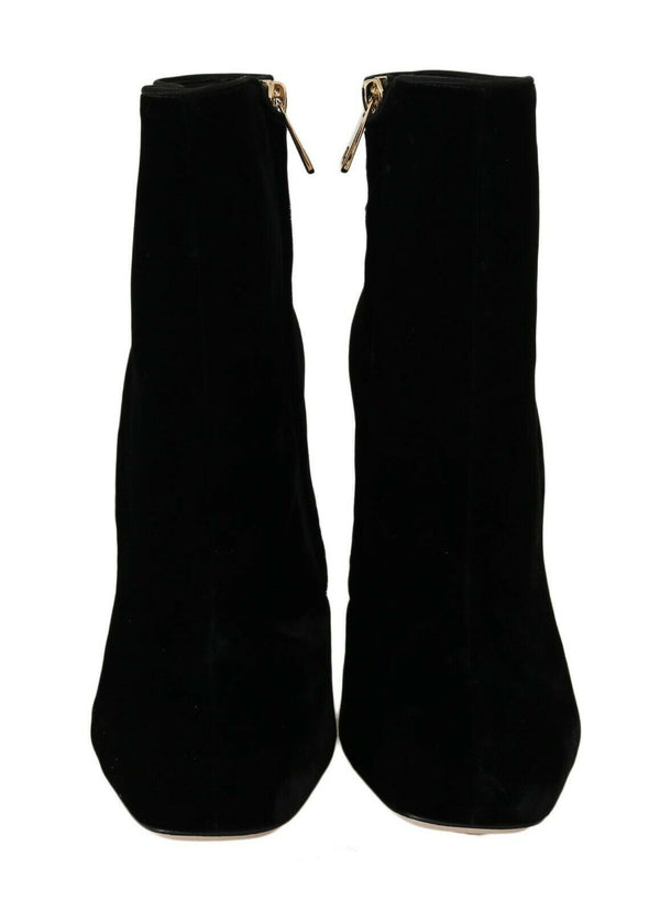 Dolce &amp; Gabbana Black Velvet Crystal Square Heels -kengät