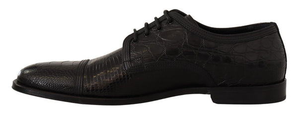 Dolce &amp; Gabbana mustat eksoottiset nahkanauhalliset muodolliset Derby-kengät