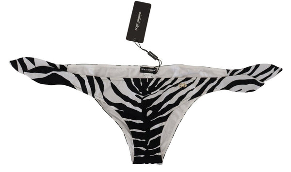 Dolce &amp; Gabbana White Swimwear Zebra Side Tie Bottom uimapuku