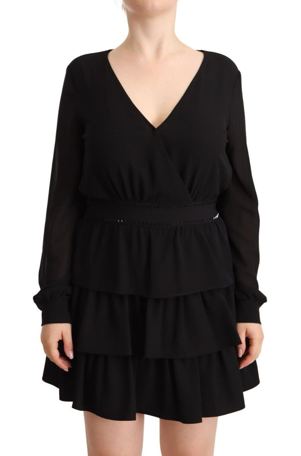 Liu Jo musta polyesteri pitkähihainen V-kaula mini A-linjainen mekko