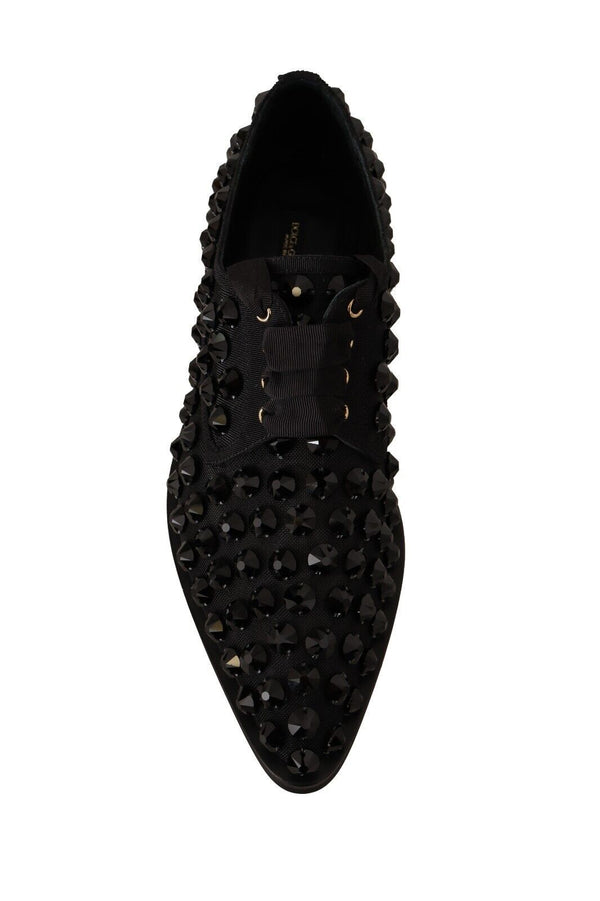 Dolce &amp; Gabbana Black Lace Up Studded Formal Flats -kengät