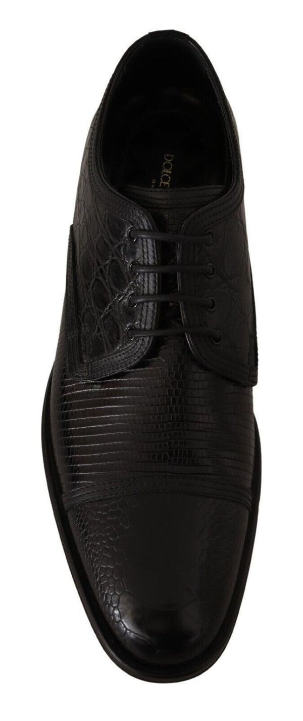 Dolce &amp; Gabbana mustat eksoottiset nahkanauhalliset muodolliset Derby-kengät