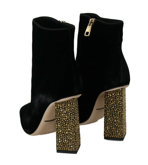 Dolce &amp; Gabbana Black Velvet Crystal Square Heels -kengät