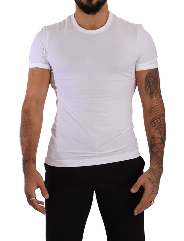 Dolce &amp; Gabbana valkoinen pyöreäkaula-aukkoinen puuvilla joustava T-paita Alusvaatteet