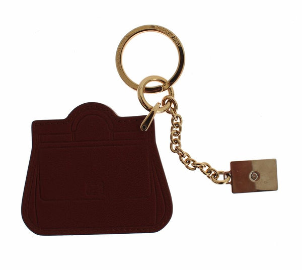 Dolce & Gabbana Elegant Brown Leather Keychain with Gold Detailing