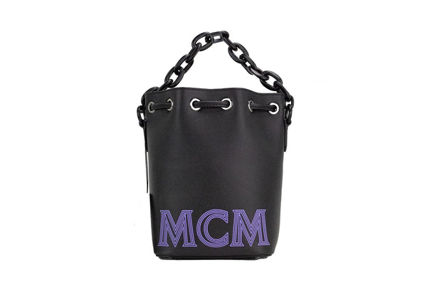 MCM Mini Black Purple Smooth Leather Ketju Olka Kiristysnauha Bucket Käsilaukku